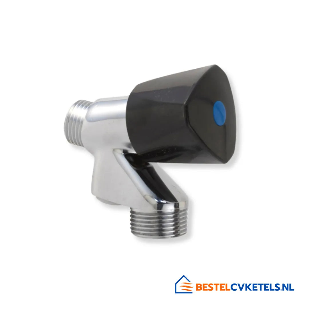 Beluchterkraan 1/2" met keerklep en zwarte knop voor bescherming tegen terugstroming